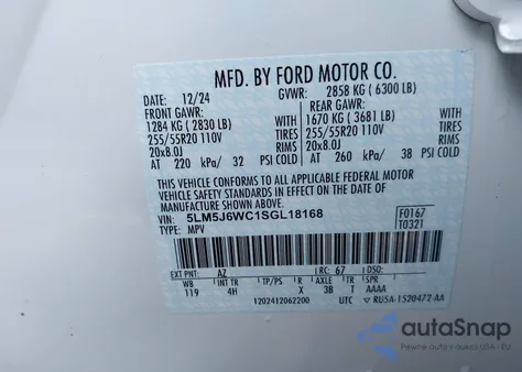 2025 Lincoln Aviator Premiere z USA, uszkodzony, nr VIN 5LM5J6WC1SGL18168